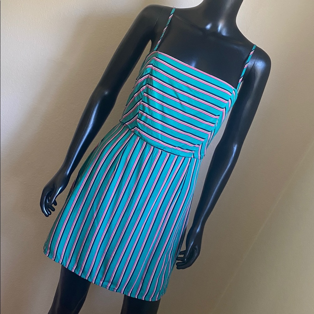 FAVLUX Kawaii Cute Striped Teal Pink Blue White Sundress - Picture 2 of 14